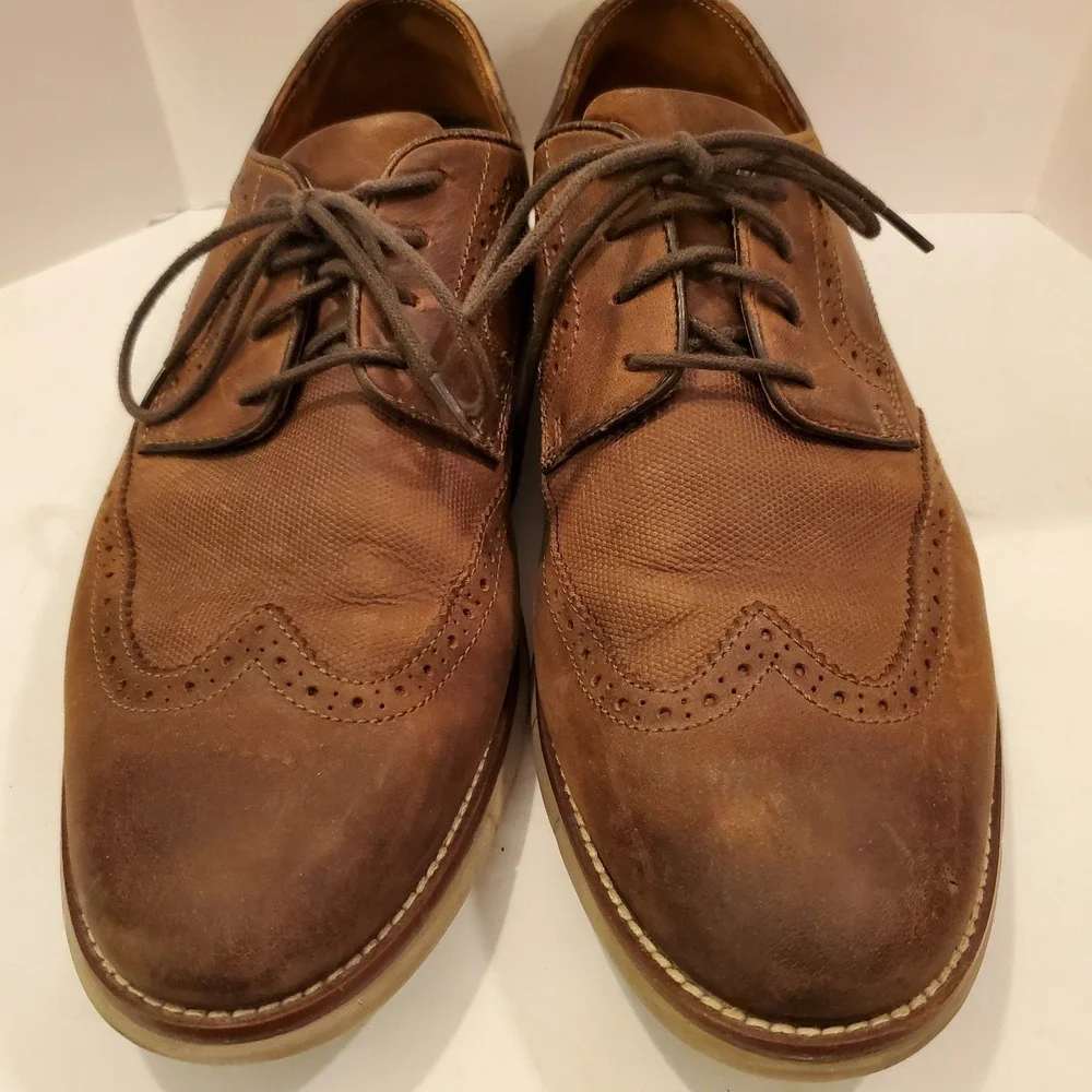 Johnston & Murphy Brown Suede Leather Wingtip Oxford Shoes Size 9M EUC Fast Ship